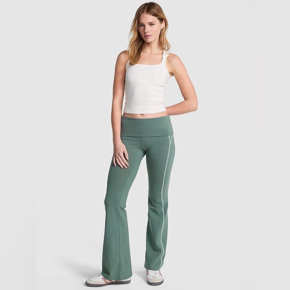 Victoria's Secret PINK Cotton Foldover Flare Leggings Faded Sage Size Small